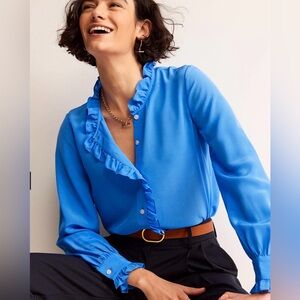 Boden Blue Ruffle Blouse